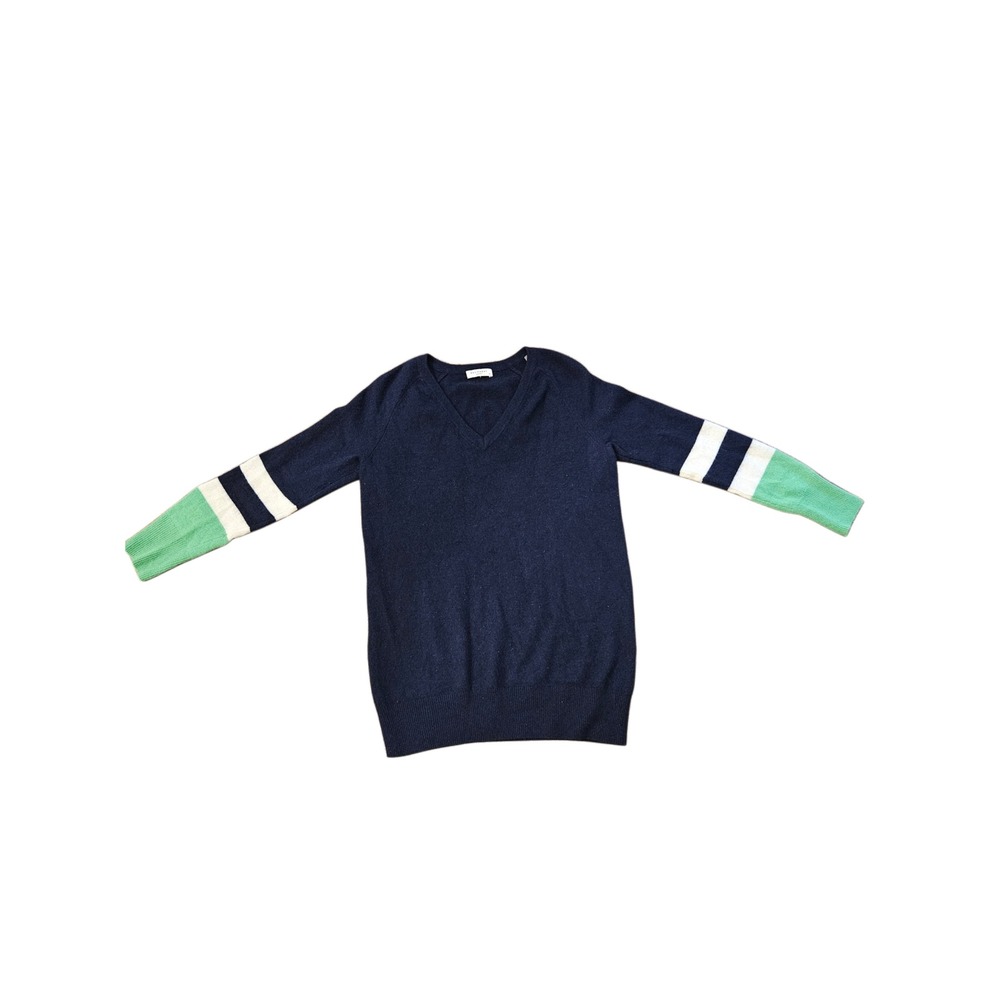 Equipment Femme Navy Blue 100% Cashmere V-Neck Sweater Colorblock Stripe XS